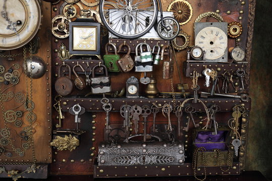 Steampunk ingranaggi  orologi lucchetti e chiavi