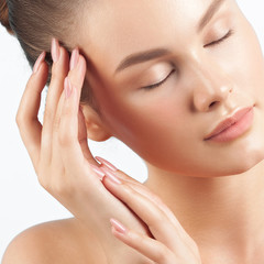 Fototapeta premium Young beautiful woman with clean perfect skin close-up