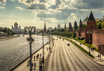 Fototapeta premium View of the river Moscow , Kremlevskaya Embankment and towers of the Kremlin
