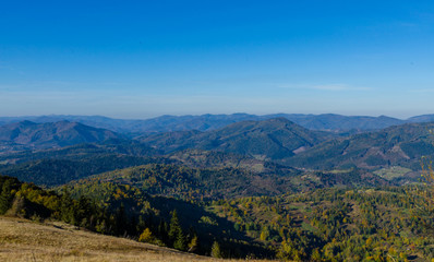 Carpathian mountains in sunny day in the autumn season