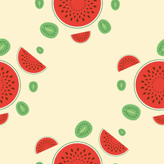 Watermelon and kiwi pattern. Fresh fruit halves pattern