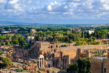 Fototapeta na wymiar View of the Palatine Hill and the ruins of Ancient Rome.