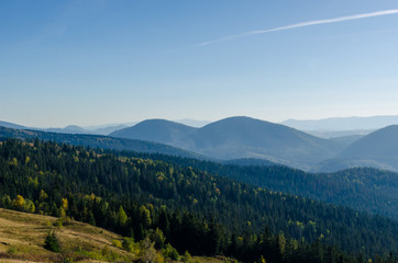 Carpathian mountains in sunny day in the autumn season
