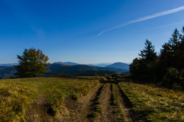 Carpathian mountains in sunny day in the autumn season