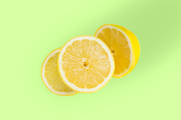 Slices of lemon citrus isolated cut out view from above