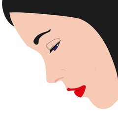 Face of young woman side view. Beautiful young woman in the top corner. Vector illustration
