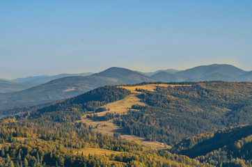 Carpathian mountains in sunny day in the autumn season