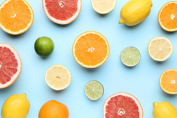 Citrus fruits on blue background