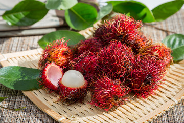 Fresh rambutan on basket