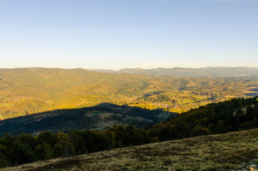 Carpathian mountains in sunny day in the autumn season
