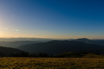 Carpathian mountains in sunny day in the autumn season