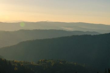 Carpathian mountains in sunny day in the autumn season