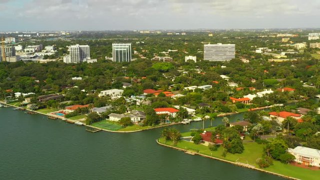 Aerial panning video luxury Miami Homes Sabal Palm neighborhood