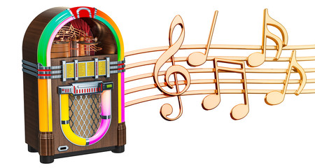 Musical concept. Jukebox with music notes, 3d rendering