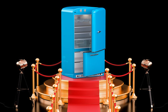 Podium with refrigerator, 3D rendering