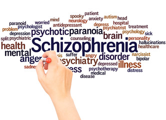 Schizophrenia word cloud hand writing concept