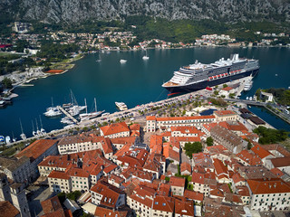 Kotor bay with moored cruise ship in Montenegro