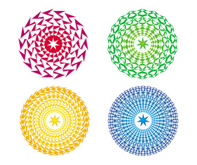 4 colorful mandala with a seven-star. Mystical symbol, openwork  circular ornament. Vector drawing.