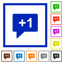 Plus one sign flat framed icons