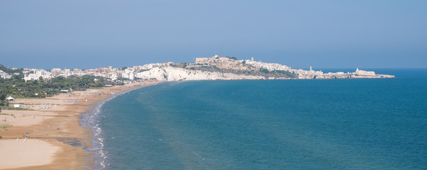 Coastline of the Gargano Peninsula in Puglia, southern Italy, with the town of Vieste on the...
