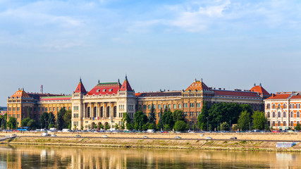 Fototapeta premium Budapest university of technology and economics on the bank of Danube river, Hungary