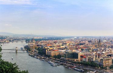 Obraz premium View from above on the Budapest city, historical district and Danube river in Hungary