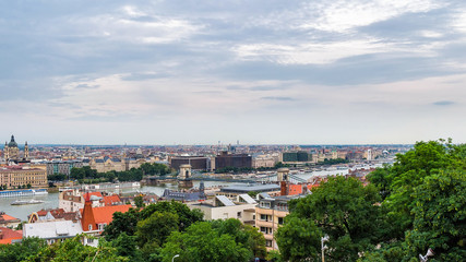 View from above on the Budapest city, historical district and Danube river in Hungary