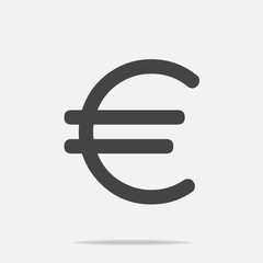 Obraz premium Vector image of the euro sign on gray background. Flat image euro icon with shadow. Layers grouped for easy editing illustration. For your design.