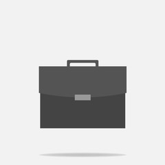 Briefcase icon. Business bag on gray background. Flat image euro icon with shadow.  Layers grouped for easy editing illustration. For your design.