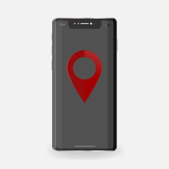 Red map pointer on phone vector icon. Symbol gps navigator.  Layers grouped for easy editing illustration. For your design