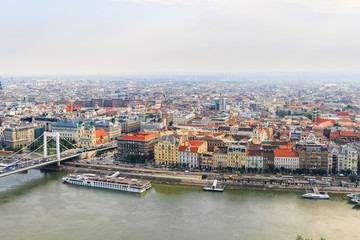 View from above on the Budapest city, historical district and Danube river in Hungary