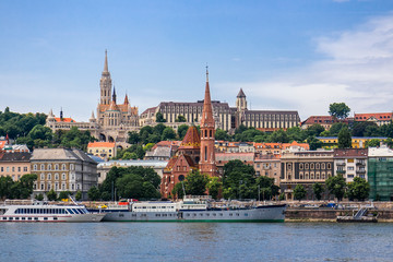 Cityscape of historical district in Budapest city on bank of Danube river, Hungary