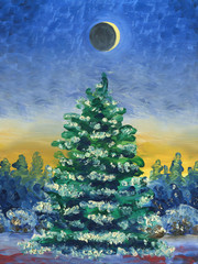 Christmas greeting card. Oil painting and digital technology.