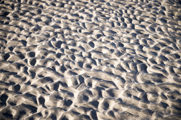 Natural pattern background in a full frame view of the shore of an empty beach at low tide