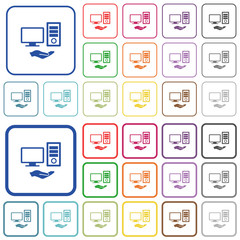 Shared computer outlined flat color icons