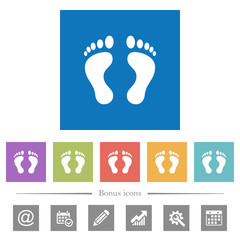 Human Footprints flat white icons in square backgrounds