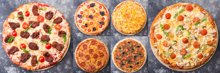 Collage of various pizza