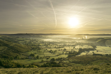 Sunrise from Mam Tor, Peak Distric covered with mist