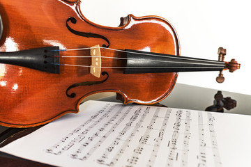 Violin with a music sheet, vintage