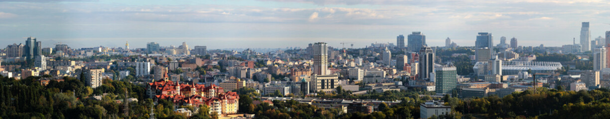 Fototapeta na wymiar Panorama of central Kyiv, the capital of Ukraine. View from Protasiv Yar heights.