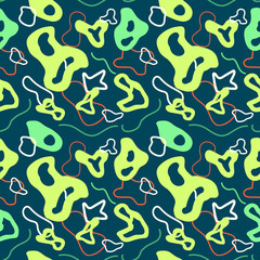 Vector illustration seamless abstract pattern in green colors. Doodle art and texture for wallpaper, fabric, textile, and decoration.