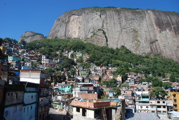 A favela on the hillside of a steep hill on the outskirts of Rio de Janeiro, Brazil