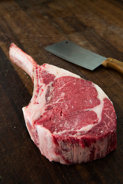 Cut of tomahawk steak.