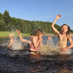 Kids Splashing in Lake
