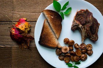 Steak in a plate (fall season)