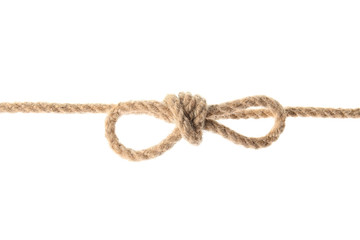 Hemp rope with bow knot on white background