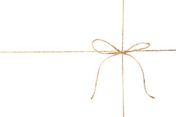 Hemp rope with bow knot on white background