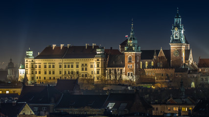 Fototapeta na wymiar Night view of Cracow Wawel Castle
