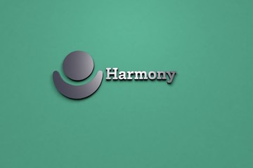 Illustration of Harmony with dark text on green-blue background