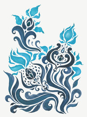 Abstract Flower. Hand Drawn Floral Pattern. Watercolor illustration, modern style